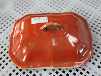 16672004解放时期珊瑚红地描金花卉纹皂盒盖